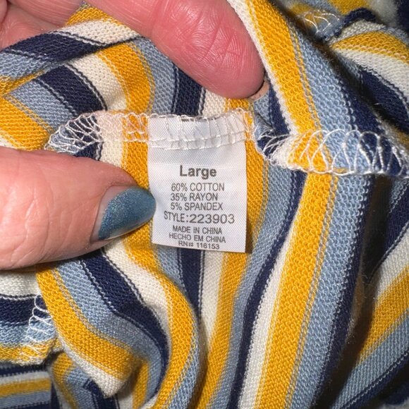 Poof New York Striped Yellow Blue Soft Knit Hoodie L Nautical Casual Travel Top - Picture 7 of 13